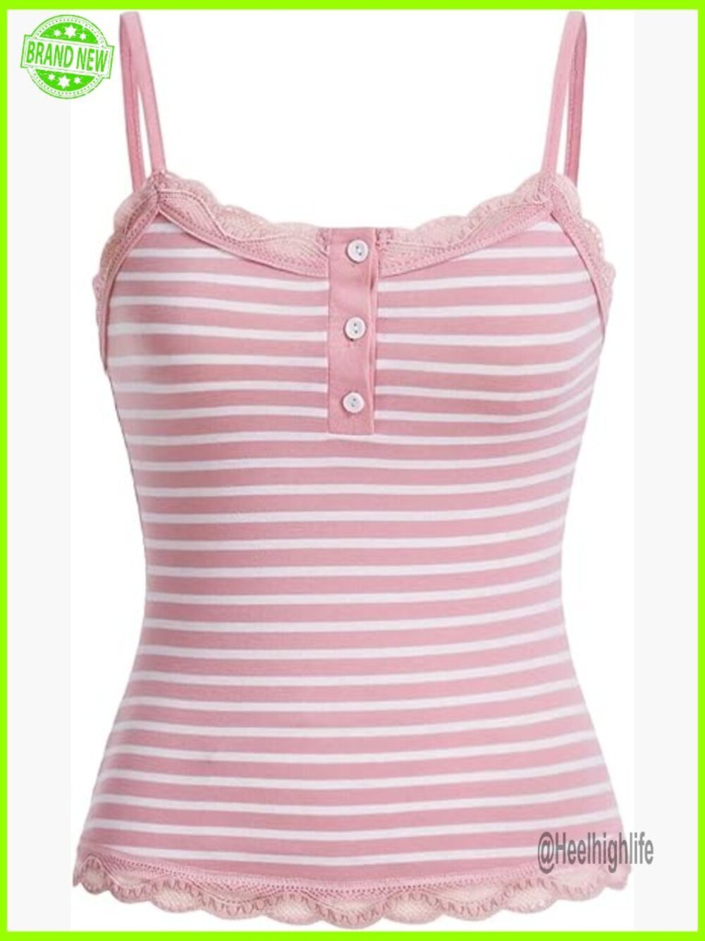 Striped Lace Trim Cami Crop Top Button Front Y2k